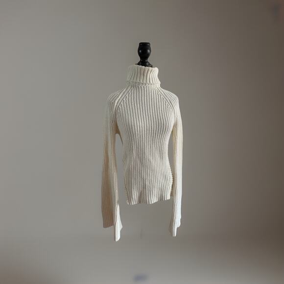 Maniere De Voir Turtleneck Sweater - Small - Open Tie Back, Bell Sleeve, Cream - Picture 2 of 11